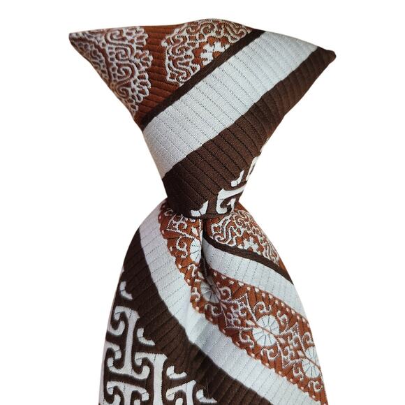 Vintage 70s Wembley Clip On Retro Brown Geometric Suit Office Work Neck Tie - Picture 4 of 6